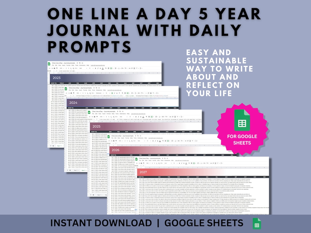 One Line a Day Journal With Prompts | Google Sheets| 5 Year Online