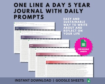 5 Year One Line a Day Journal with Prompts (Google Sheets Digital Download)