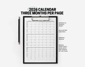 2026 calendar | 3 months per page | Minimalist Modern Calendar | Printable PDF | Instant Download