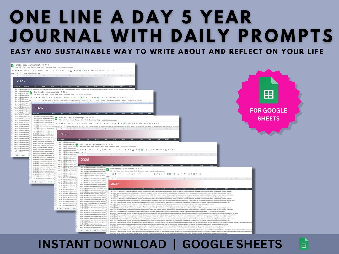 One Line a Day Journal With Prompts Google Sheets 5 Year Online Journal
