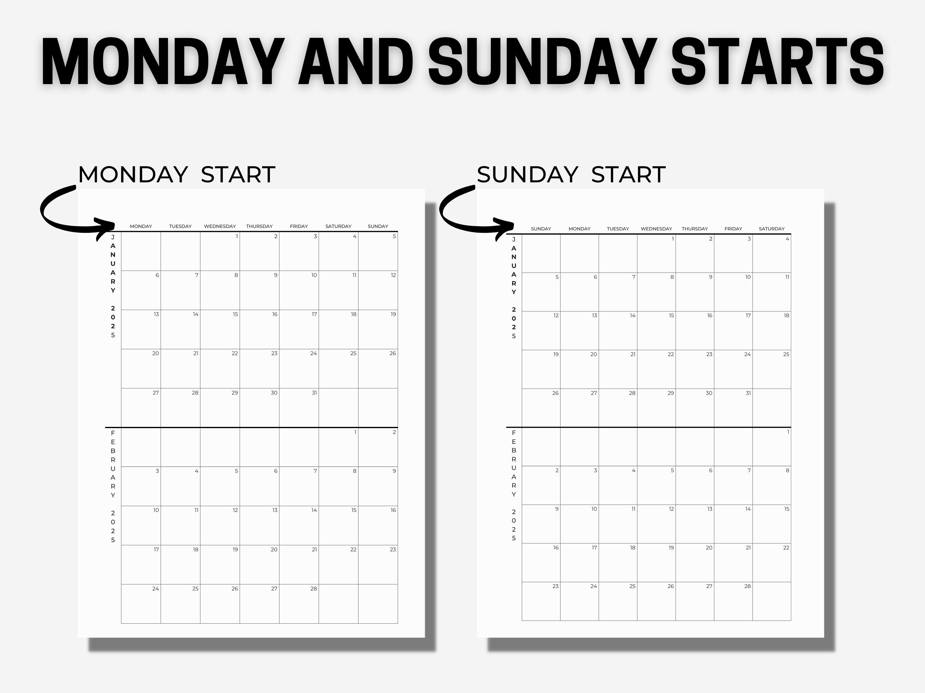 2025 Calendar | 2 Months per Page | Minimalist Calendar | Printable PDF ...