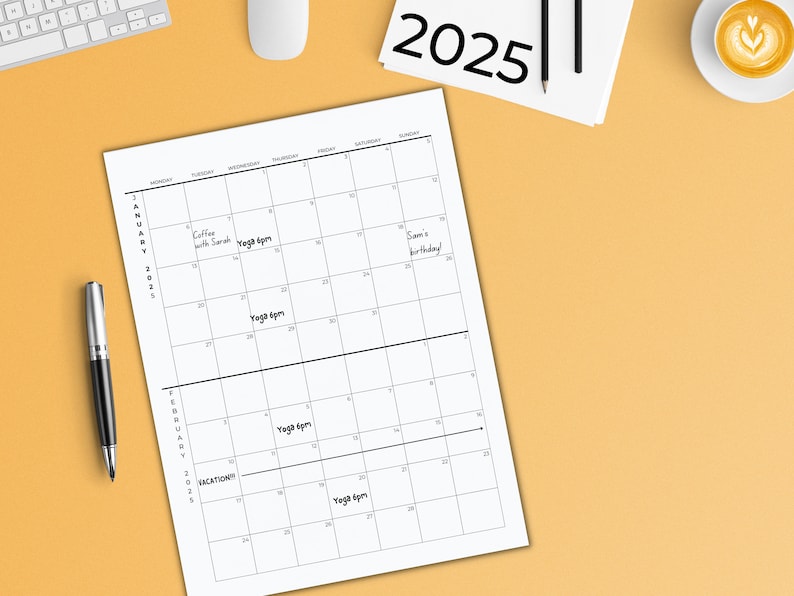 2025 Calendar | 2 Months per Page | Minimalist Calendar | Printable PDF ...