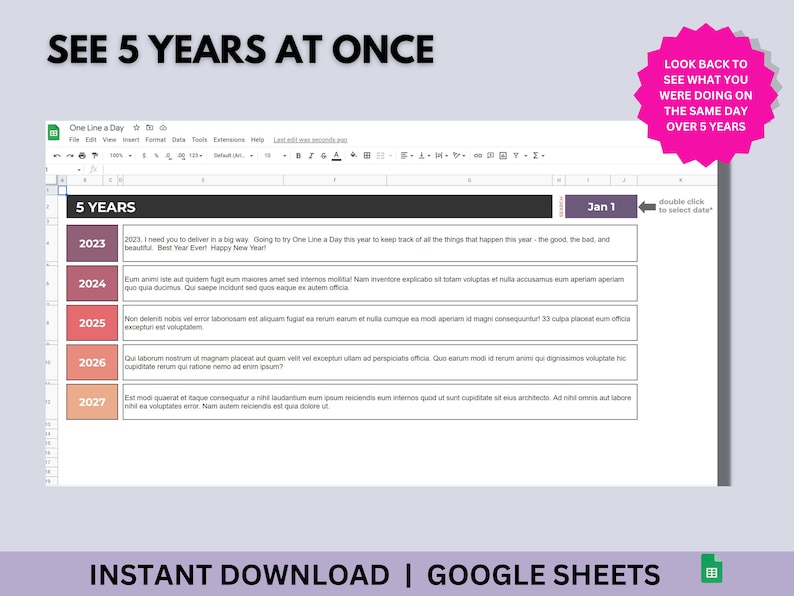 One Line a Day Journal: 5 Year Memory Tracker (Digital Download) image 5