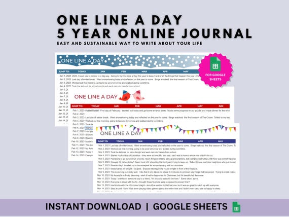 One Line a Day Journal: 5 Year Memory Tracker (Digital Download)