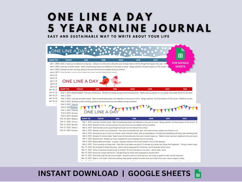 One Line a Day Journal: 5 Year Memory Tracker (Digital Download) image 1