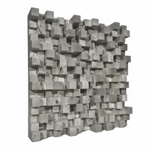 May include: A square acoustic diffuser panel constructed from numerous light-colored wooden blocks of varying depths and heights. The natural wood grain is visible on the surfaces of the individual square-cut blocks, creating a textured, three-dimensional grid pattern across the entire face of the panel.