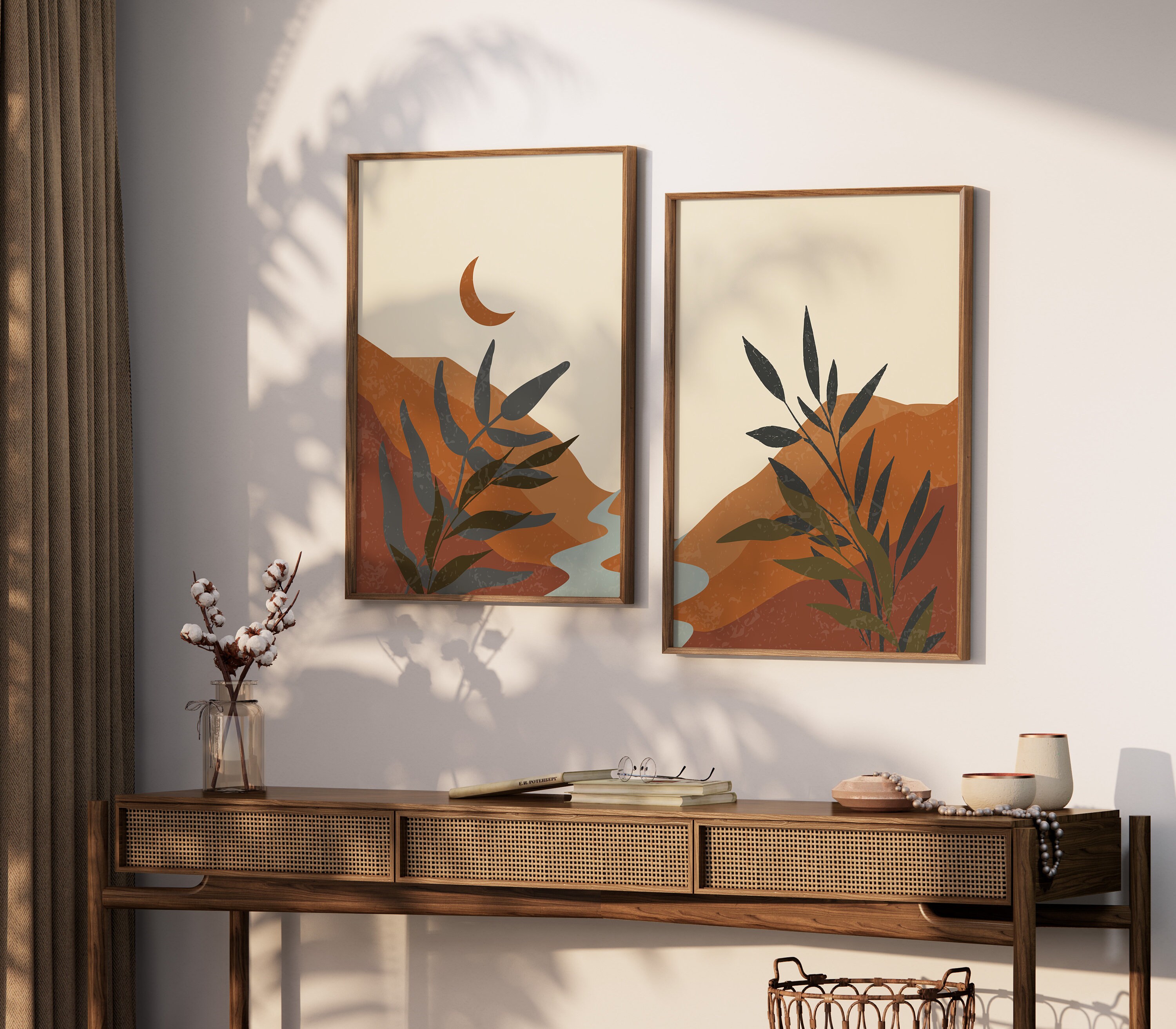 Wall Art Prints Set of 4 Boho Printable Wall Art Abstract Landscape Art ...