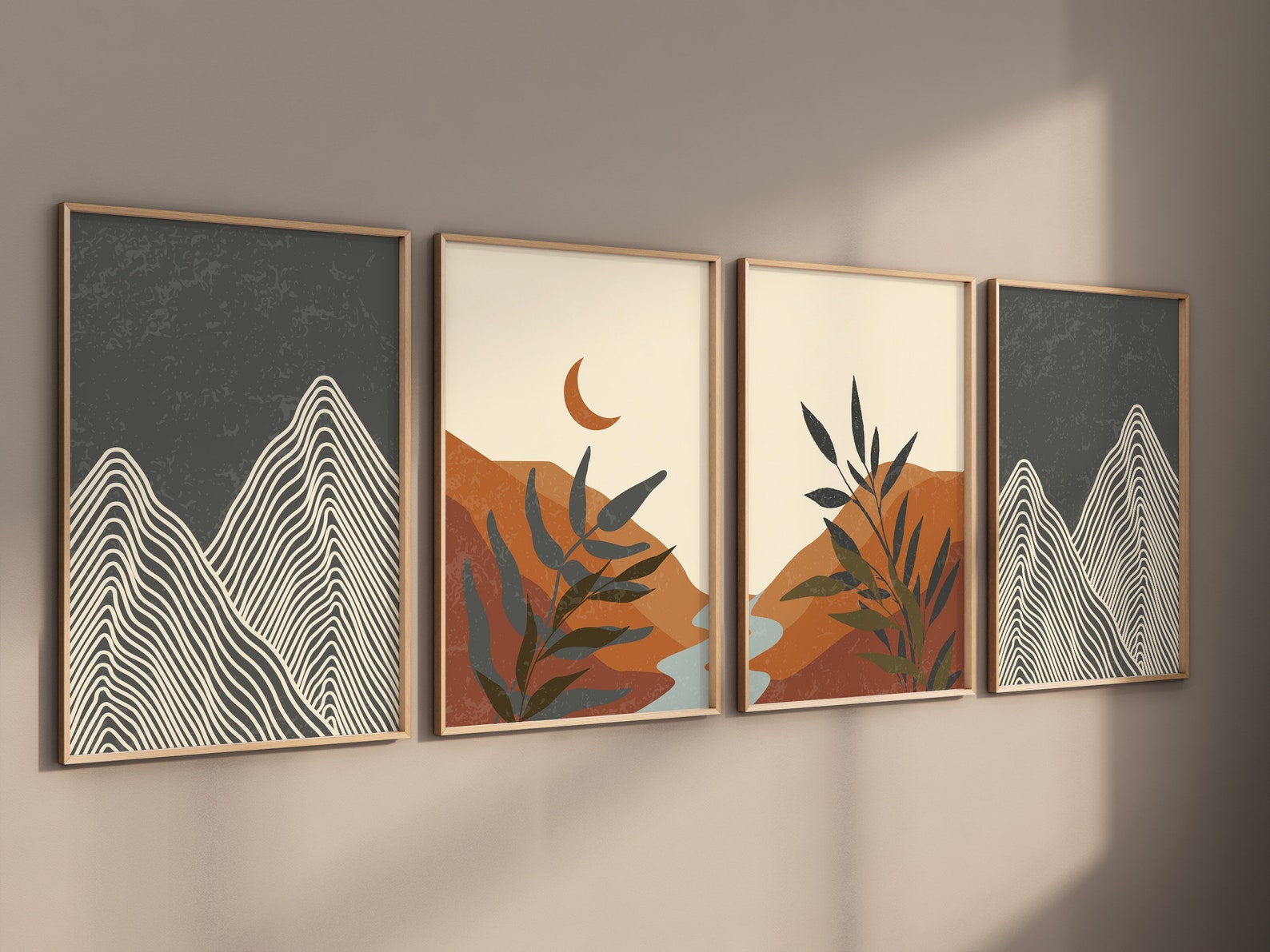 Wall Art Prints Set of 4 Boho Printable Wall Art Abstract Landscape Art ...
