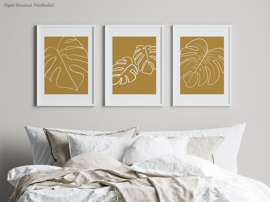 Mustard Yellow Prints, Print Set of 3, Botanical Wall Art, Living Room