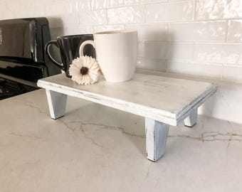 Handmade White Wooden Kitchen Riser, Neutral and Farmhouse Decor—Counter & Coffee Bar Display