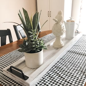 Handmade Long Wooden Centerpiece Tray – White Neutral Dining & Table Decor Rustic Farmhouse