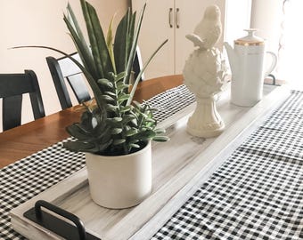 Handmade Long Wooden Centerpiece Tray – White Neutral Dining & Table Decor Rustic Farmhouse