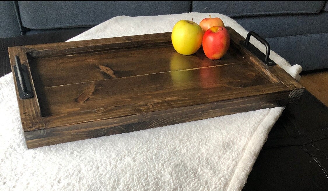 Solid Wood Ottoman Tray, Large Ottoman Tray, Handmade Tray With Handles, Wooden Serving Tray