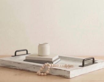 Handmade White Wooden Coffee Table Tray – Neutral & Farmhouse Home Decor, Custom Sizes