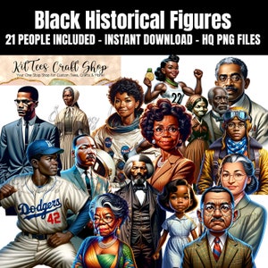 Figuras históricas negras, imágenes prediseñadas, incluye 21 figuras históricas negras famosas + obsequios, DESCARGA INSTANTE, más de 25 png incluidos