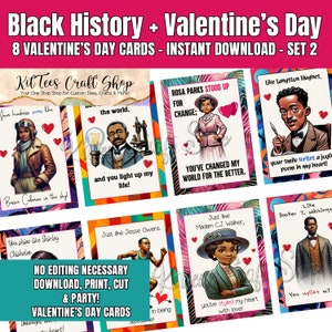 Biglietti di San Valentino per la storia nera, 8 biglietti per il mese della storia nera, carini stampabili per bambini, studenti, insegnanti, colleghi, aule [Set n. 2]