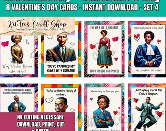 Black History Valentines Day Cards, 8 Black History Month Cards, Cute Printable For Kids, Students, Teachers, Coworkers, Classrooms [Set #4]