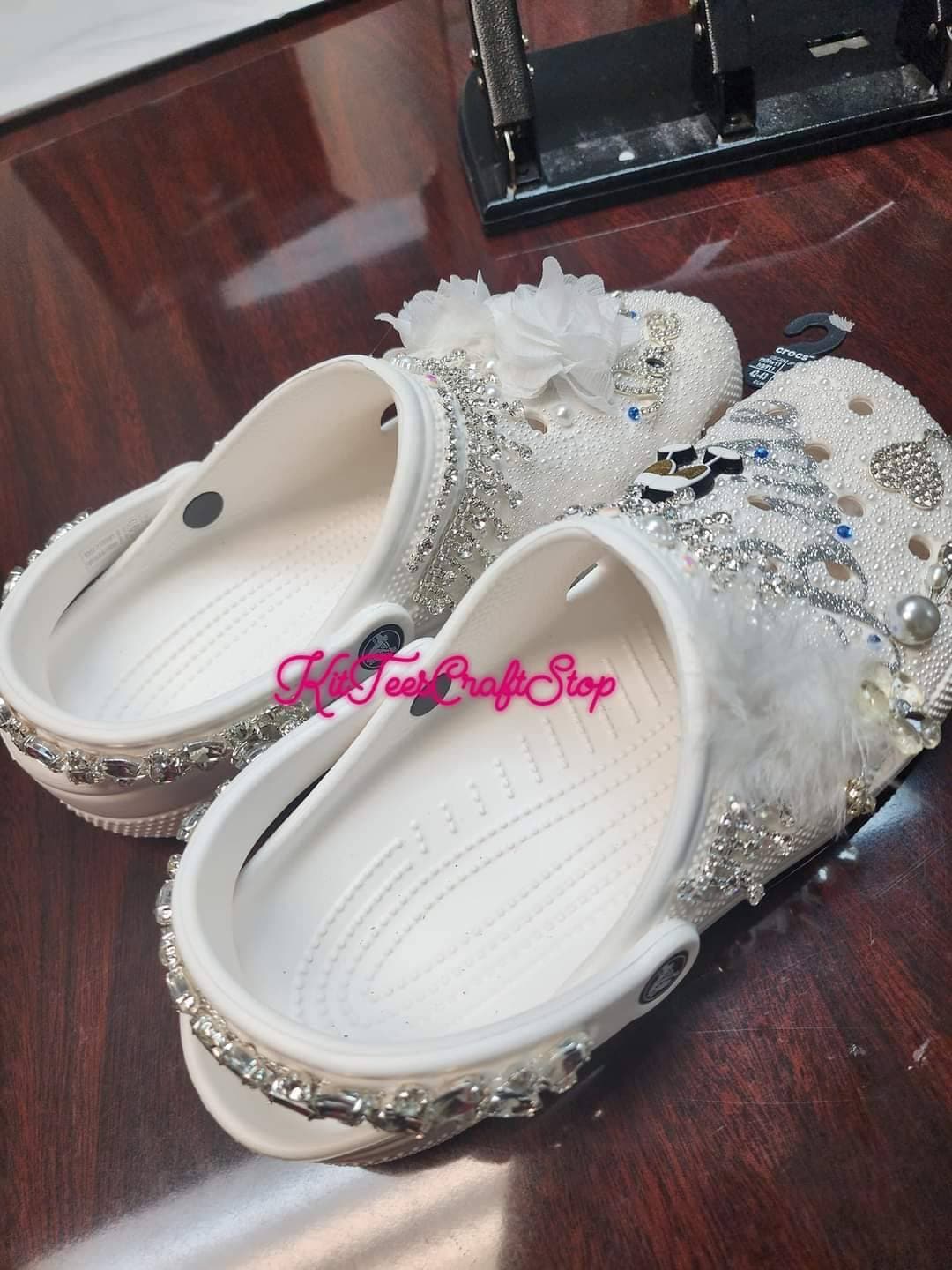 Custom Bling Wedding Crocs, Bride Crocs, Custom Wedding Gift, Bridal Shower, Bride Gift, Crystal