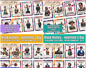 Black History Valentines Day Cards, 32 Black History Month Cards, Printable For Kids, Students, Teachers, Coworkers, Classrooms, Sets 1-4