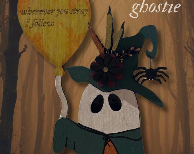 Featured listing image: Hand Painted Wooden Halloween Ghost Witch Decor | Fall Mantel Decor