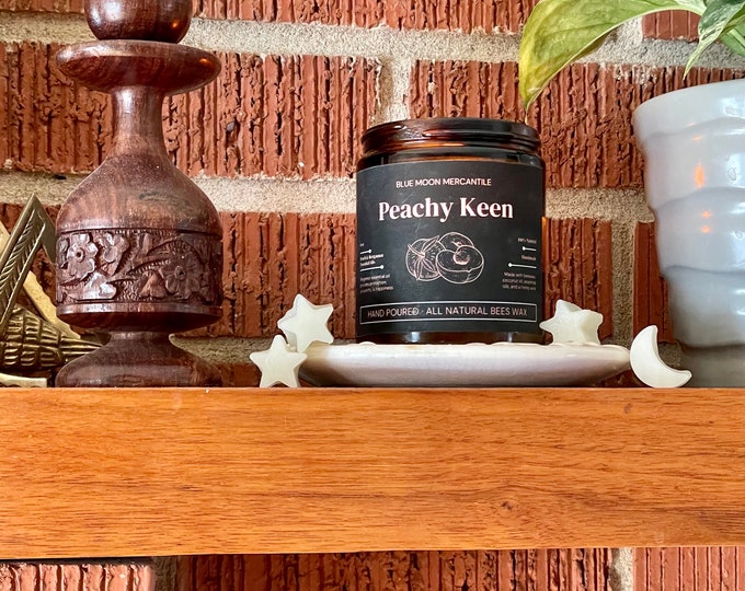 Featured listing image: Hand Poured Essential Oil Beeswax Wood Wick Candle in Amber Jar | 100% Pure & Organic Beeswax | Non-toxic and Clean Burning