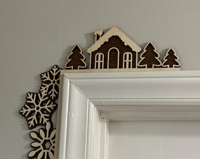 Featured listing image: Laser Cut Christmas Door Corner Sign: Hand-Painted Winter Decor