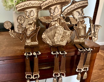Laser Cut Mariachi Skeleton Shelf Sitters | Day of the Dead Decor