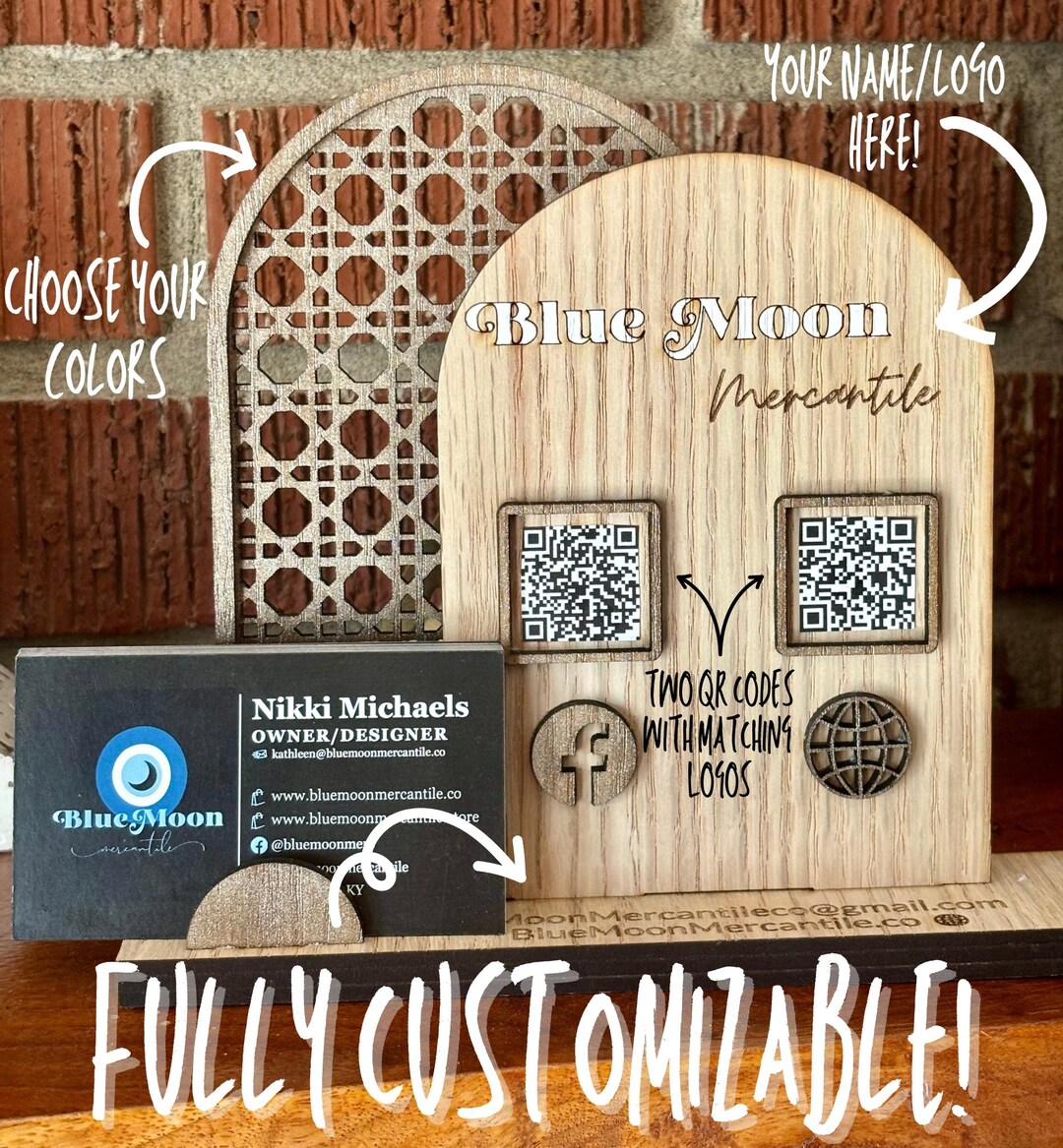 Rattan Multi QR Code Business Card Display - Etsy