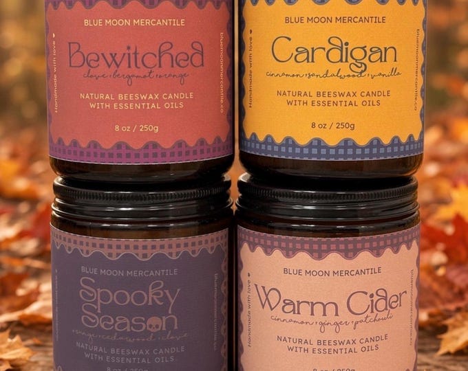 Featured listing image: Essential Oil Beeswax Candle: Wood Wick, Amber Jar, Clean Burning
