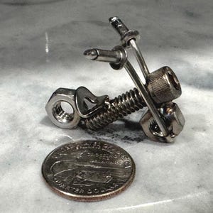 Handcrafted Mini Motorcycle, Nut and Bolt, Metal Art, Gift For Him, Chopper Figurine, Welded Art, Biker Home Decor, Bag Charm Keepsake