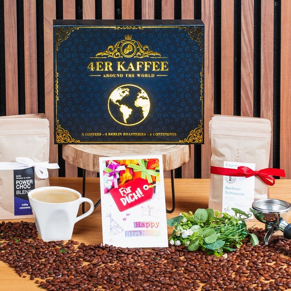 Kaffee Geschenk Set von 4 Berliner Röstereien | 4 edle Kaffees von 4 Kontinenten | Geschenk zu Ostern  | Geschenkidee für Frauen & Männer