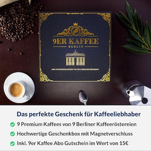 Kaffee Geschenk Set von 9 Berliner Röstereien Geschenk zum Geburtstag mit Kaffee-Abo Geschenkgutschein Geschenkidee für Frauen & Männer Bild 3