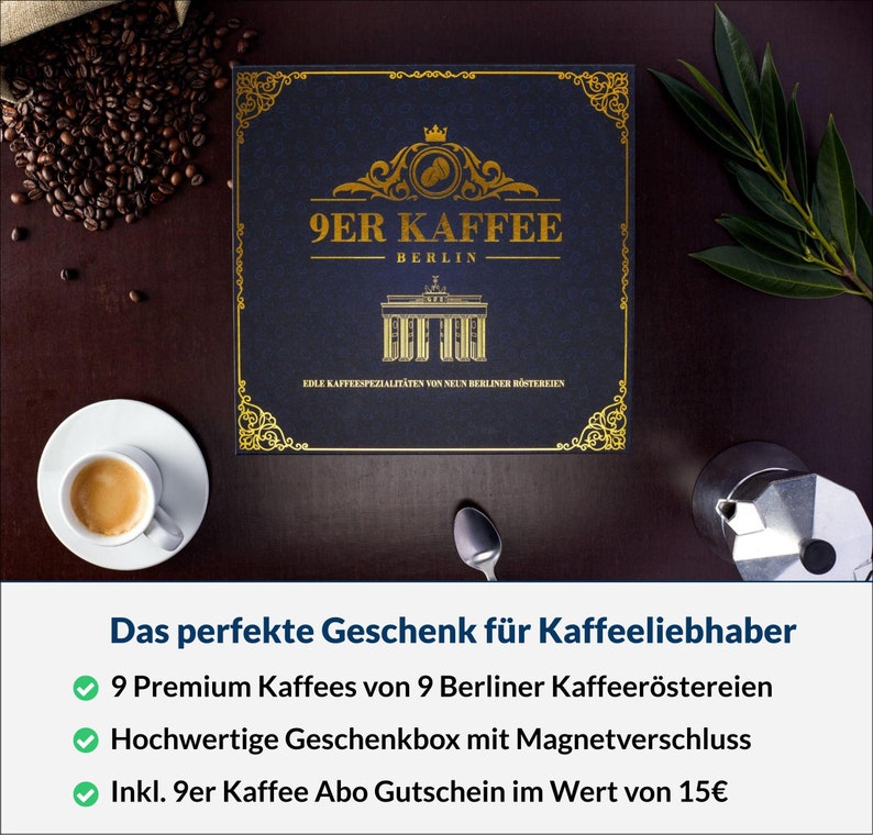 Kaffee Geschenk Set von 9 Berliner Röstereien Geschenk zum Geburtstag mit Kaffee-Abo Geschenkgutschein Geschenkidee für Frauen & Männer Bild 3