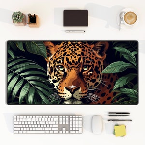 Jaguar Desk Mat Cute Cat Hiding Vibrant Illustration Keyboard Mouse Pad Art for Home Office Workspace Decor for Gamer Room Desktop Accessory