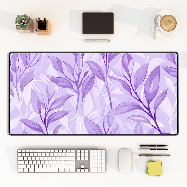 Pastel Purple Desk Mat Botanical Plants Pattern Keyboard Mouse Pad Art for Home Office Workspace Decor for Gamer Room Desktop Accessory