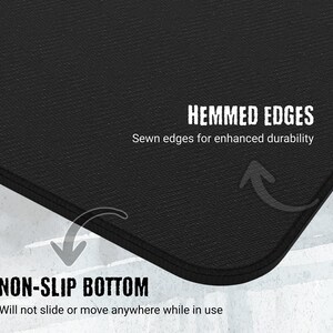 Pu&ograve; includere: Tappetino nero antiscivolo con bordo rifinito. Il tappetino ha il testo "HEMMED EDGES" e "Bordi cuciti per una maggiore durata" e "NON-SLIP BOTTOM" e "Non scivola e non si muove durante l'uso".