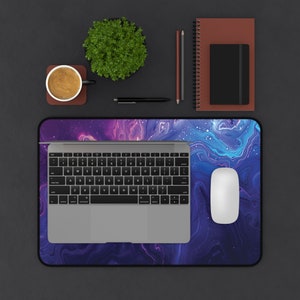 Blue and Violet Neon Marble Design Desk Mat, Large Keyboard Mat and ...