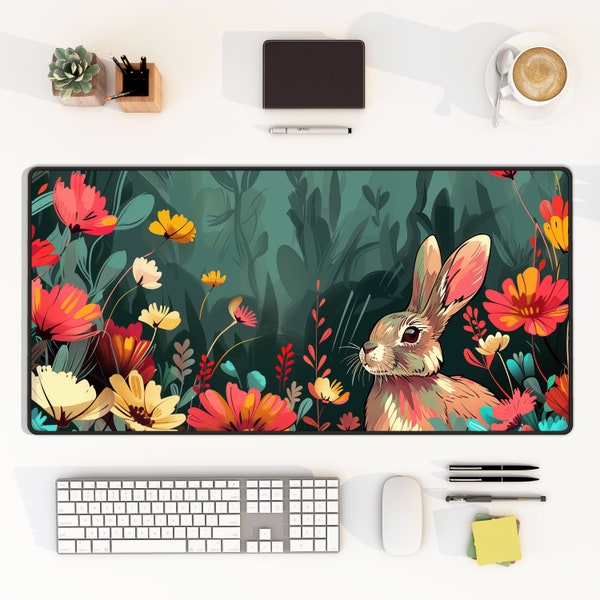 Desk Mat Cute Bunny Rabbit Bold Vibrant Colors Keyboard Mouse Pad Art for Home Office Workspace Decor for Gamer Room Desktop Accessory