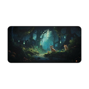 Enchanted Forest Cat Desk Mat, Large Mouse Pad, Gaming Laptop Accessory immagine 2