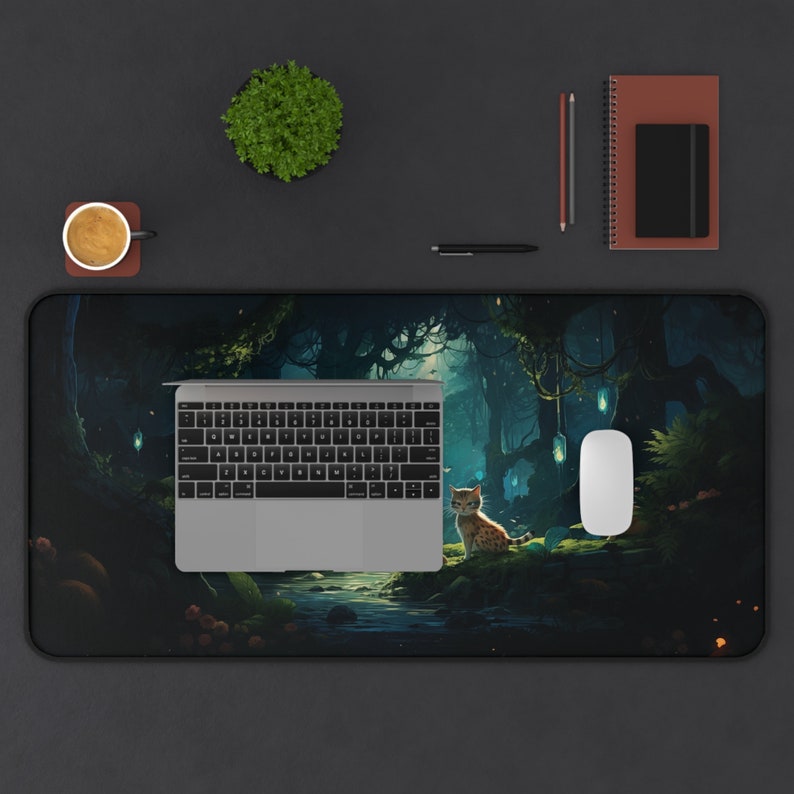 Enchanted Forest Cat Desk Mat, Large Mouse Pad, Gaming Laptop Accessory immagine 8