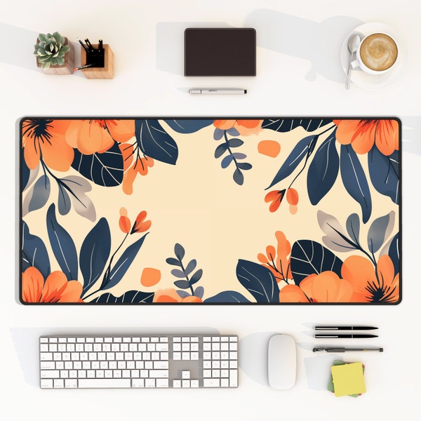 Floral Desk Mat Botanical Flower Frame Pattern Keyboard Mouse Pad Art for Home Office Workspace Decor for Gamer Room Desktop Accessory