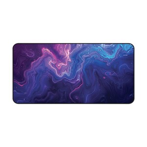 Blue and Violet Neon Marble Design Desk Mat, Large Keyboard Mat and ...