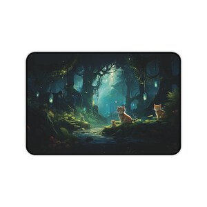 Enchanted Forest Cat Desk Mat, Large Mouse Pad, Gaming Laptop Accessory immagine 4