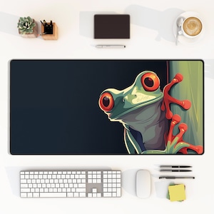 Desk Mat Cute Green Minimalist Pastel Tree Frog Keyboard Mouse Pad Art for Home Office Workspace Decor for Gamer Setup Desktop Accessory