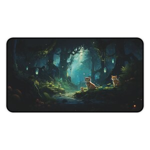 Enchanted Forest Cat Desk Mat, Large Mouse Pad, Gaming Laptop Accessory immagine 3