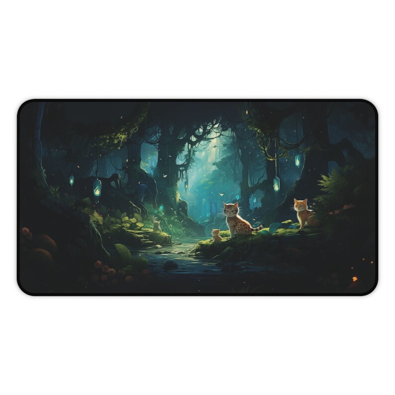 Enchanted Forest Cat Desk Mat, Large Mouse Pad, Gaming Laptop Accessory immagine 3