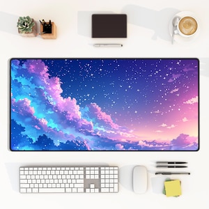 Alfombrilla de escritorio con nubes pastel: almohadilla de teclado Vaporwave Starry Sky