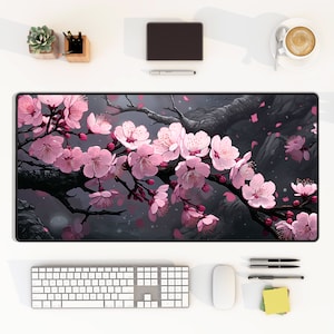 Cherry Blossom Desk Mat: Japanese Pink Floral Mousepad