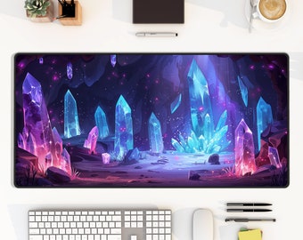 Crystal Mines Desk Mat: Fantasy Cave Art Keyboard Pad