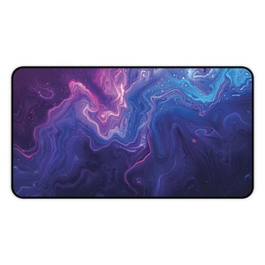 Blue and Violet Neon Marble Design Desk Mat, Large Keyboard Mat and ...